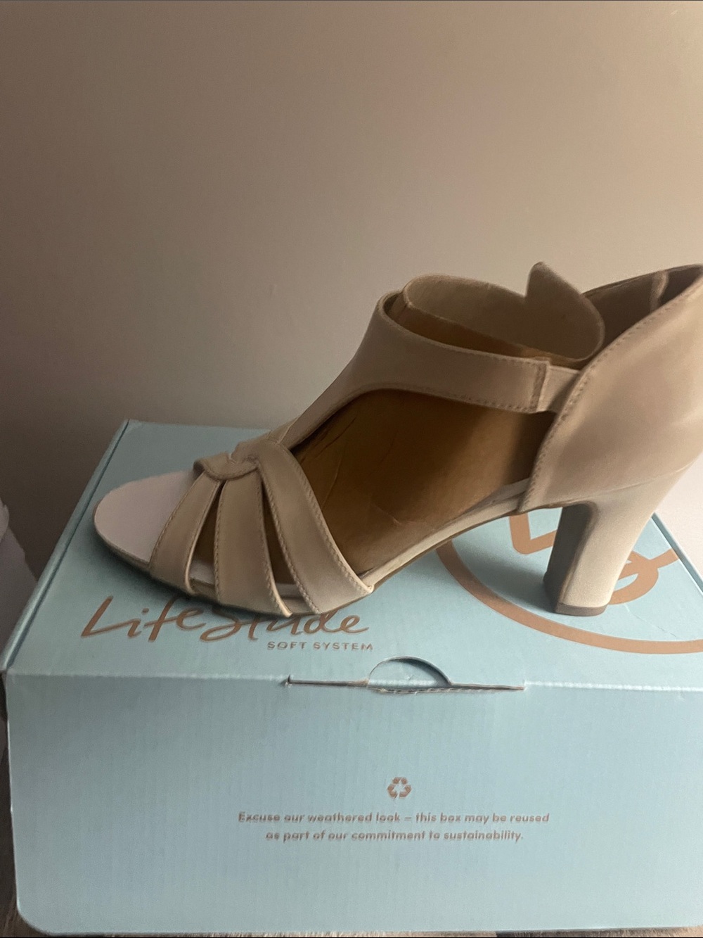 Life Stride Beige Strappy Mid Heel Sandal